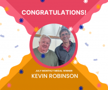 Monthly Medal winner for June and July, Kevin Robinson, with Tim Baker